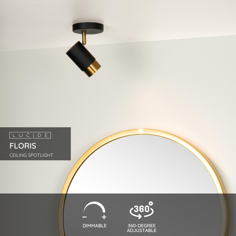 Lucide FLORIS - Stropné bodové svietidlo - Ø 10 cm - 1xGU10 - Čierna